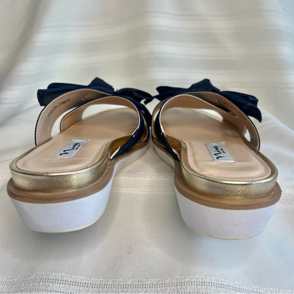 Platform Sandal Flip Flop Nina Navy Satin Gold Sz 5β EUC - Picture 8 of 13